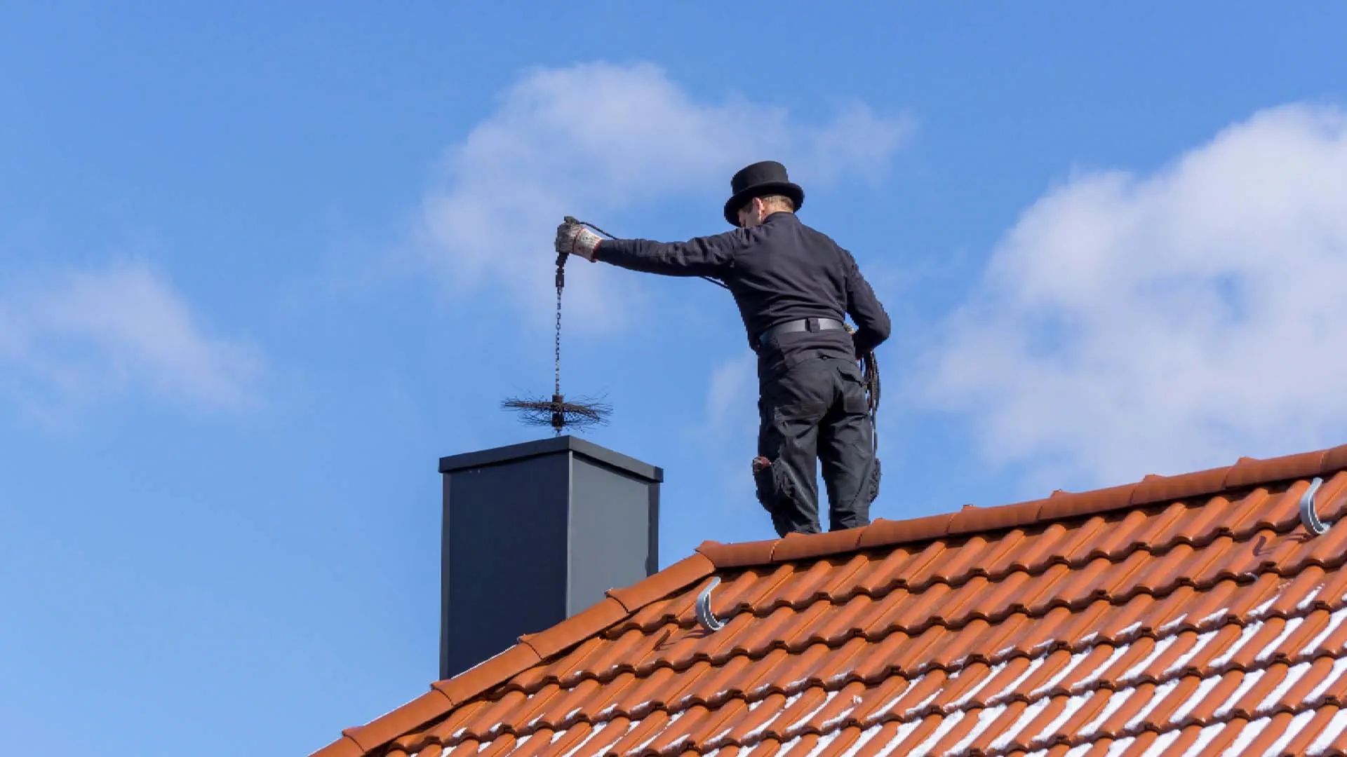 Chimney cleaning in progress